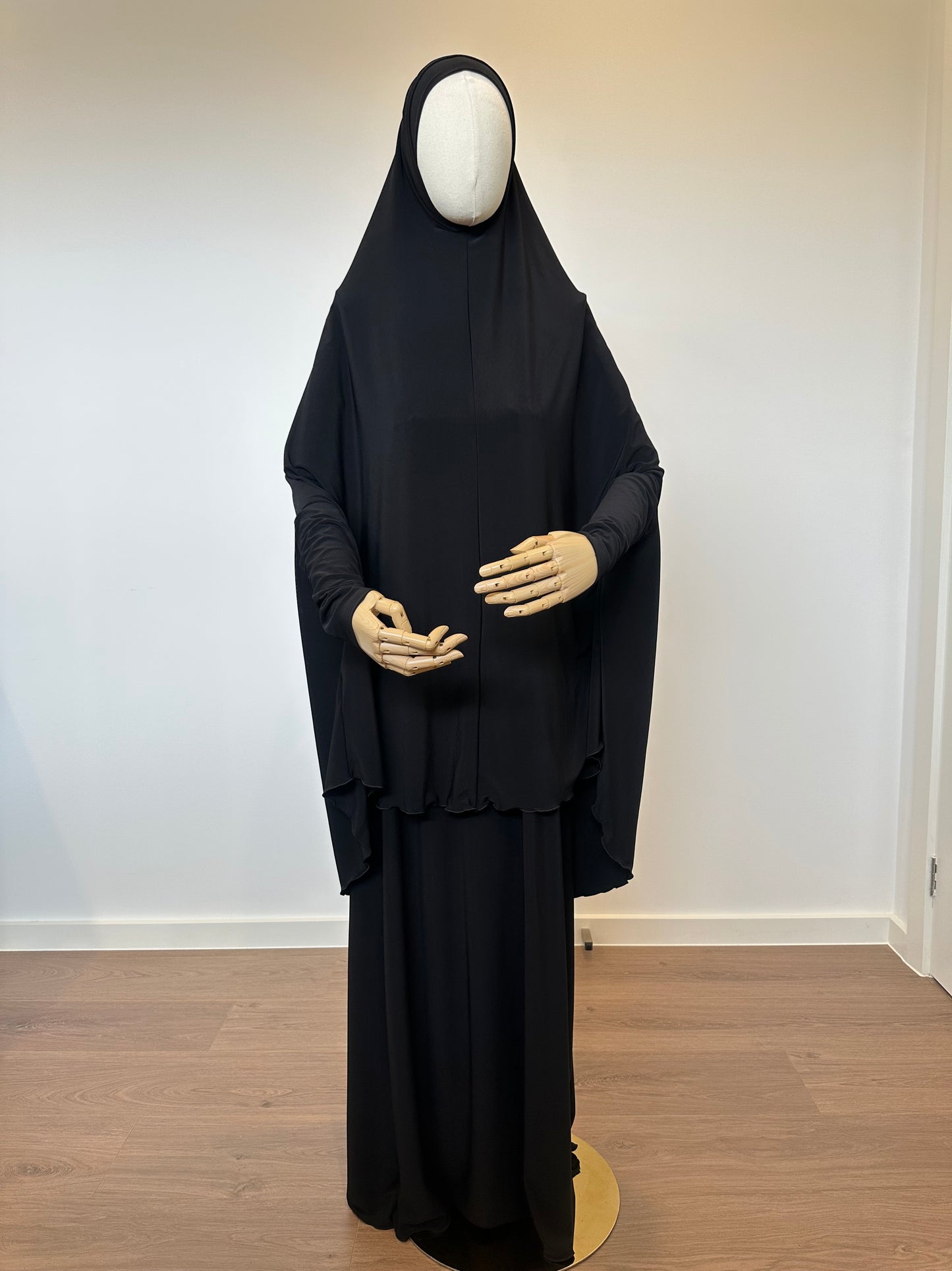 Black Jilbab Set With Skirt and Cap
