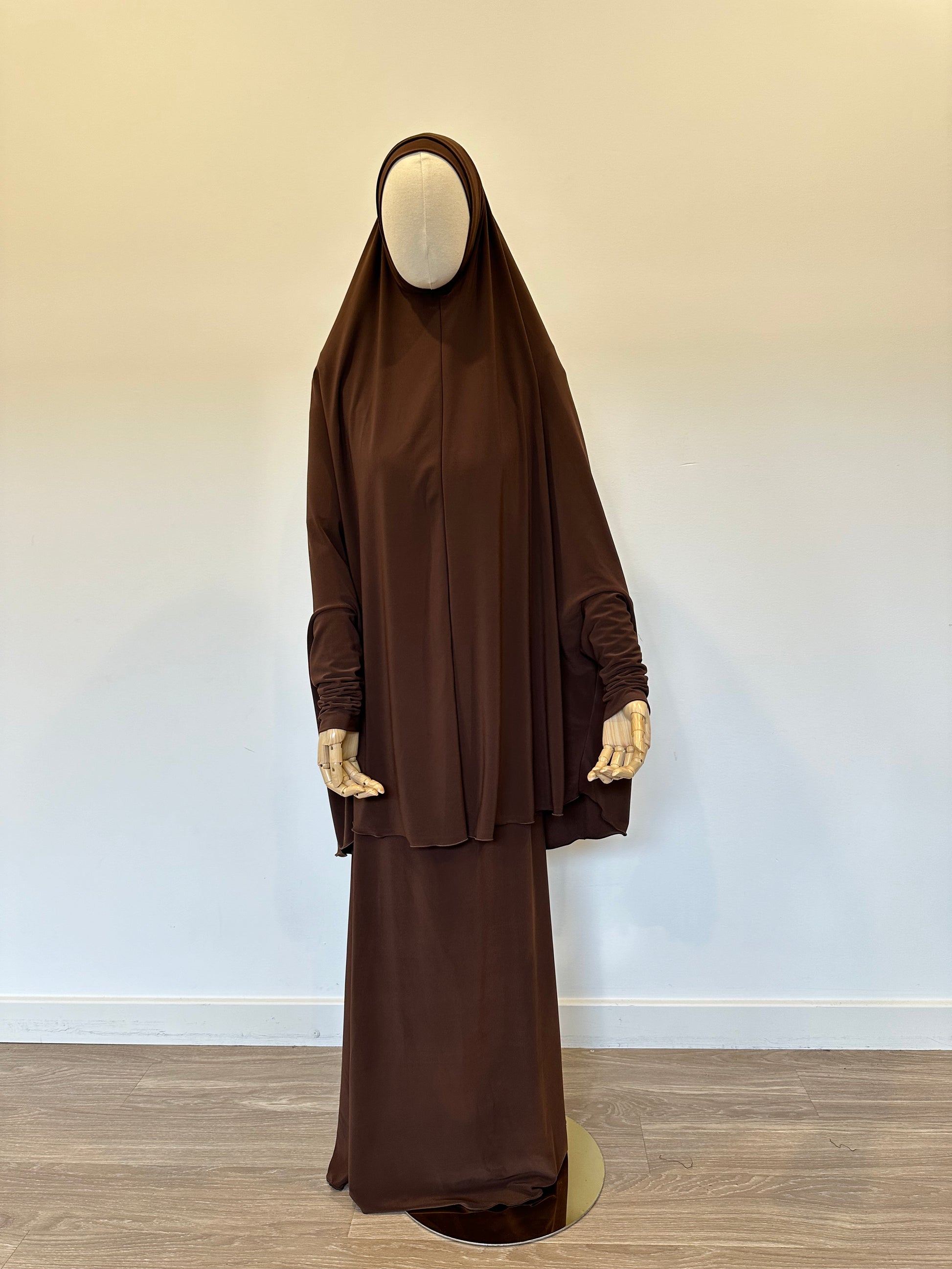 Jilbab with Skirt and Cap Set Chocolate 